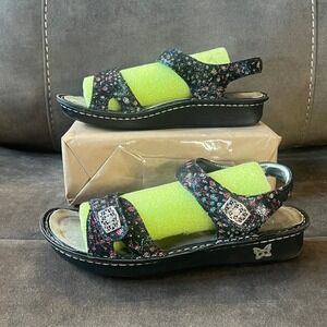 Alegria by PG Lite Black Floral Sandals Adjustable Comfort Slingback Size 39